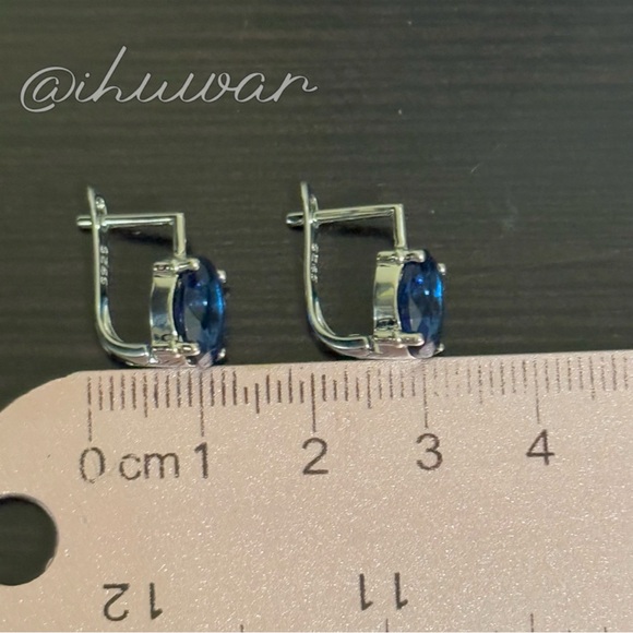 Oval Blue Diamond  925 Sterling Sliver earrings - Picture 10 of 12